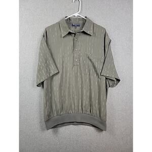 Bassiri Uomo Gray Check Micro Fiber Banded SS 80's Rugby Polo Shirt Men's XL